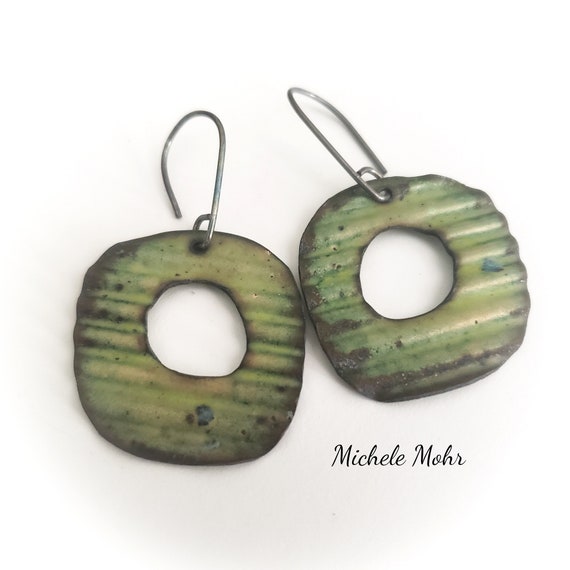Urban Corrugated Vitreous Enamel and Sterling Siver Earrings