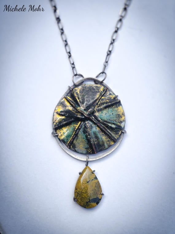 Goddess of the Sea Fold Formed Enamel, Ocean Jasper, and Sterling Silver Necklace