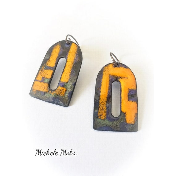 Windows and Doors Vitreous Enamel Earrings with Sterling Silver Ear Wires