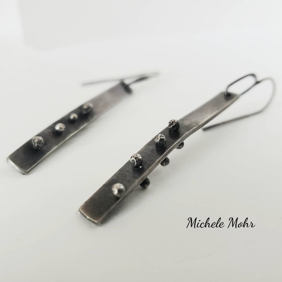 Riveted Bar Earrings Sterling Silver