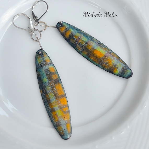 Soft Edges Enamel and Sterling Silver Lever Back Earrings