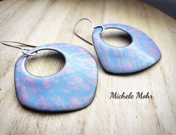 Big and Bold Vitreous Enamel Geometric Earrings with Sterling Silver Ear Wires