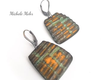 Urban Artscape Corrugated Vitreous Enamel and Sterling Siver Leverback Earrings