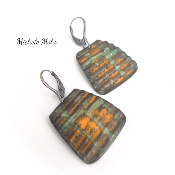 Urban Artscape Corrugated Vitreous Enamel and Sterling Siver Leverback Earrings
