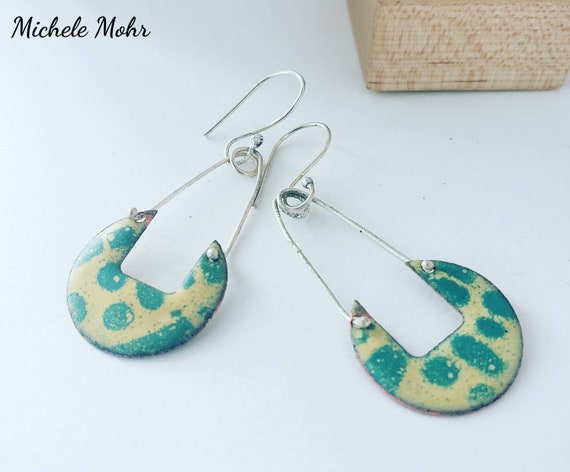 Pale Yellow and Torque Vitreous Enamel and Sterling Silver Earrings