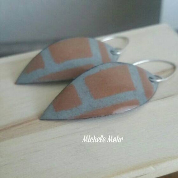 Willow Gray and Chamois Brown Abstact Leaf Enamel Earrings with Sterling Silver Ear Wires