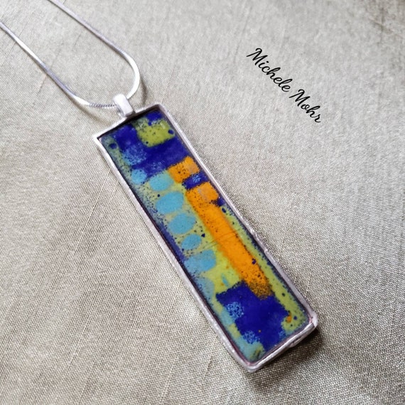 State of Confusion Vitreous Enamel and Sterling Silver Pendant on Adjustable 18" Sterling Silver Snake Chain with Lobster Clasp