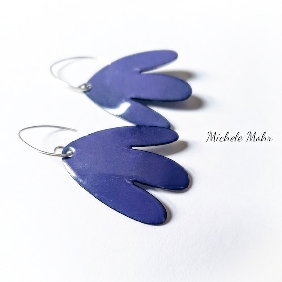 Grape Purple Vitreous Enamel and Sterling Silver Earrings