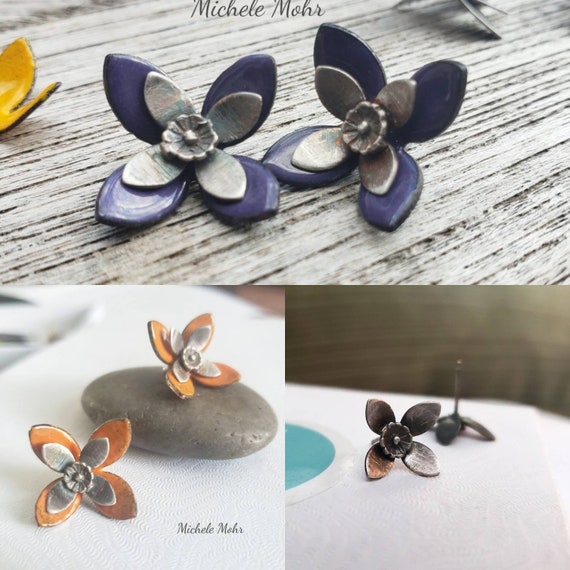 Interchangeable Enamel and Sterling Silver Post Earrings