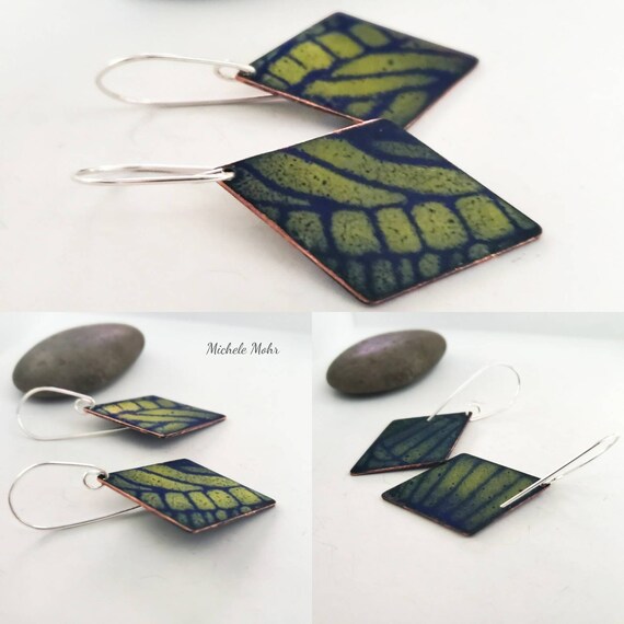 Botanical Vitreous Enamel and Sterling Silver Earrings