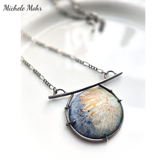 In the Garden Floral Pendant: Vitreous Enamel Sterling Silver Necklace