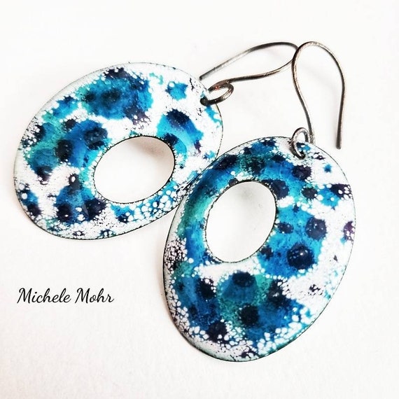 Happy Synchronicity Vitreous Enamel Earrings with Oxidized Sterling Silver Ear Wires