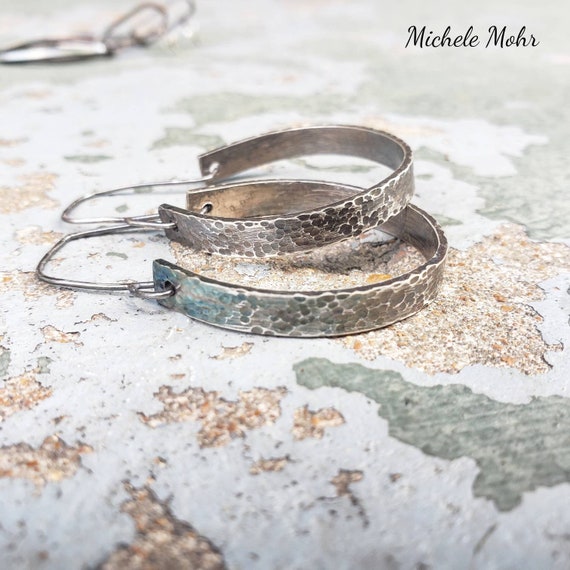 Large Hammered Sterling Silver Hoop Earrings