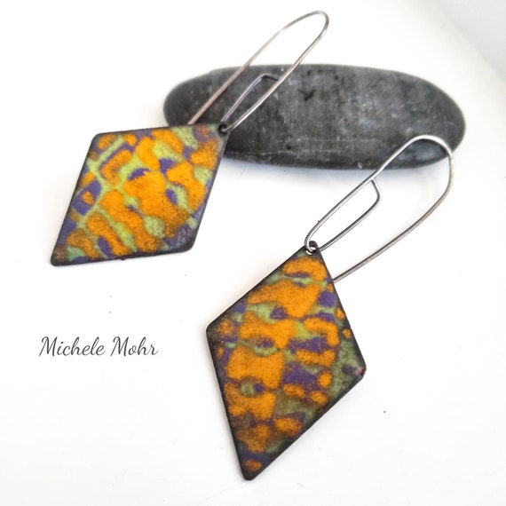 Feeling Groovy Vitreous Enamel and Sterling Silver Earrings