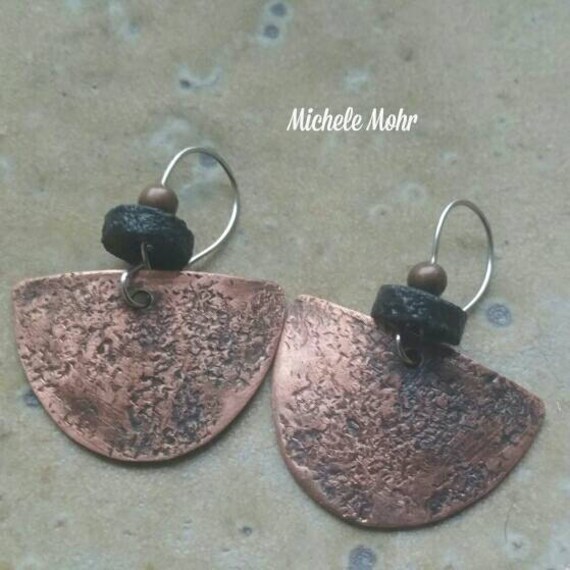 Hammered Copper Shield Earrings