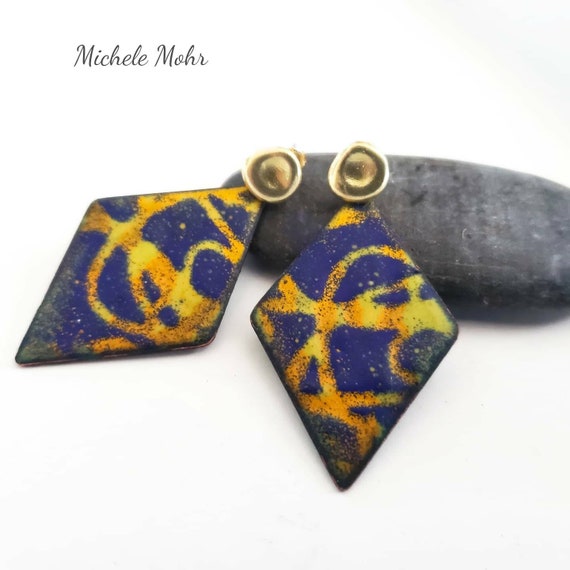 Abstract Enamel and Brass Post Earrings