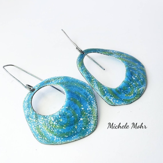 Sail the Ocean Blue - Vitreous Enamel and Sterling Silver Earrings