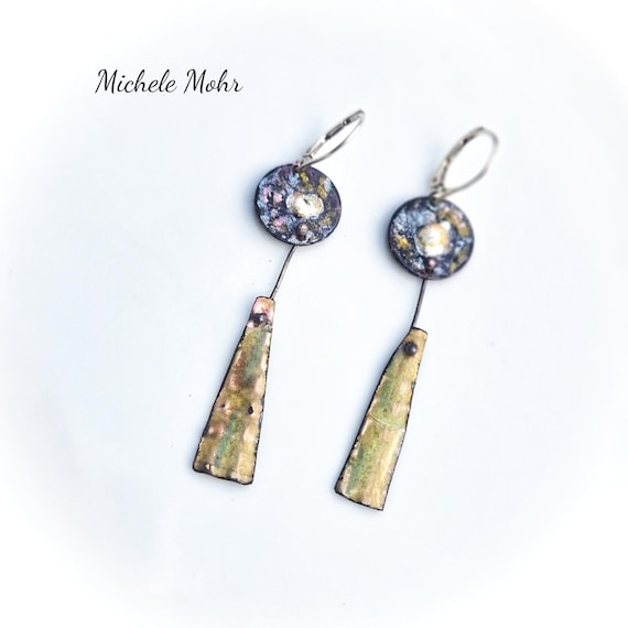 Kinetic Enamel Earrings:  Sterling Silver with Stainless Steel Lever Back Ear Wires