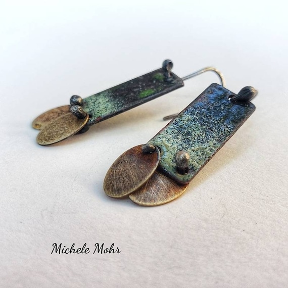 SALE - At Twilight Vitreous Enamel Earrings with Oxidized Sterling Silver Ear Wires