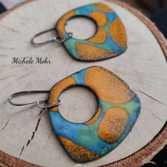 Bold and Funky Enamel and Sterling Silver Earrings