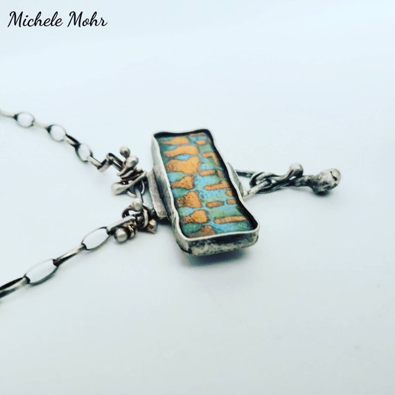 Feeling Groovy Vitreous Enamel and Silver 19" Necklace