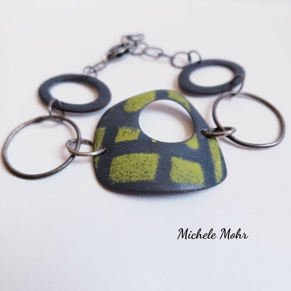 Your Own Path Vitreous Enamel and Oxidized Sterling Silver Bracelet