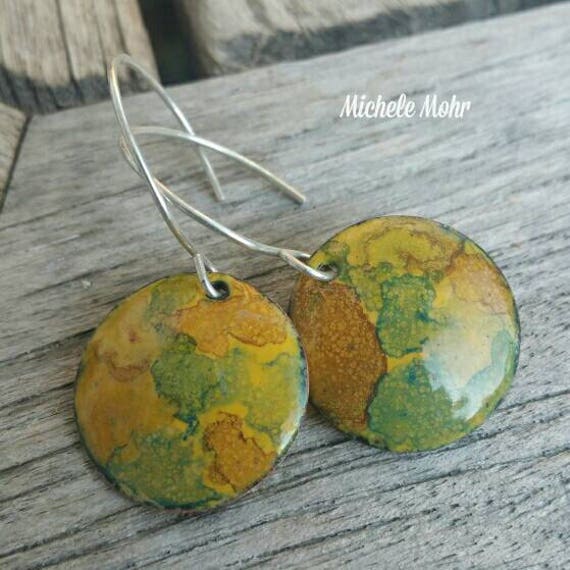 Desert Mirage Enameled Copper and Sterling Silver Earrings