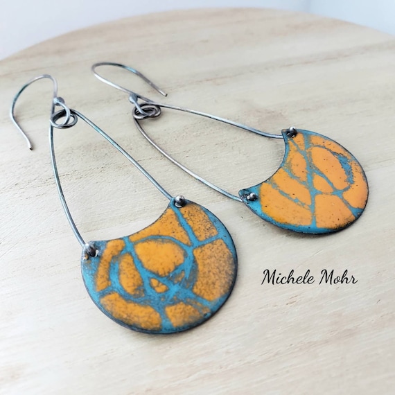 Geometric Vitreous Enamel Two-sided Oxidized Sterling Silver Earrings