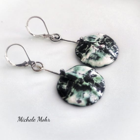 Urban Landscape Foldformed Vitreous Enamel and Sterling Siver Leverback Earrings