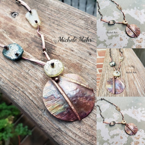 Paradise by the Sea Hand Forged and Foldformed Copper and Roman Glass 24" Necklace