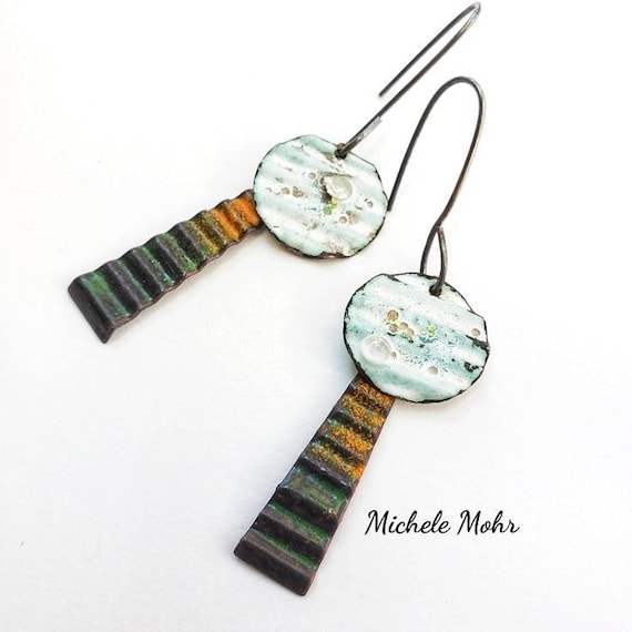 Autumn Day Corrugated Vitreous Enamel Earrings with Sterling Silver Ear Wires
