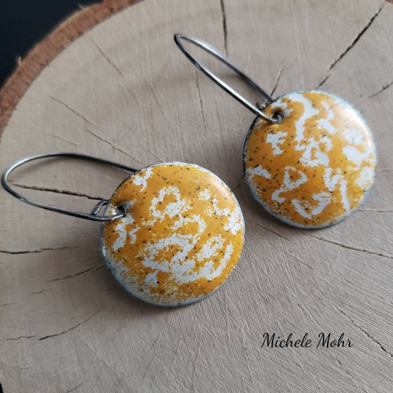 Sunny Happy Enamel and Sterling Silver Disc Earrings
