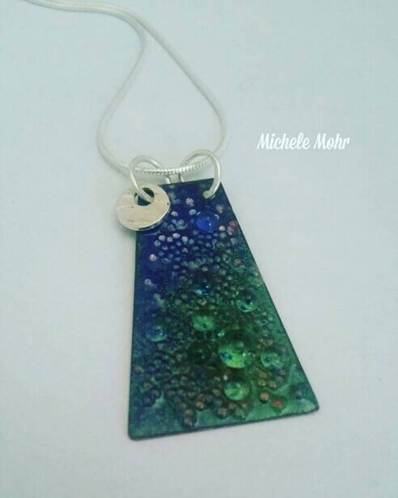 Deep Blue Sea Vitreous Enamel Pendant with 20" adjustable Sterling Silver Snake Chain