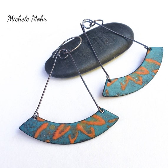 Changing Seasons Vitreous Enamel and Oxidized Sterling Silver Earrings