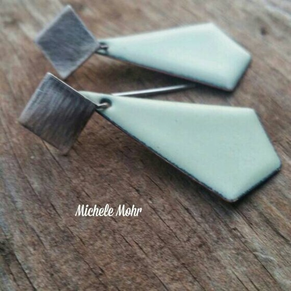 Lichen Green Enamel and Sterling Silver Earrings