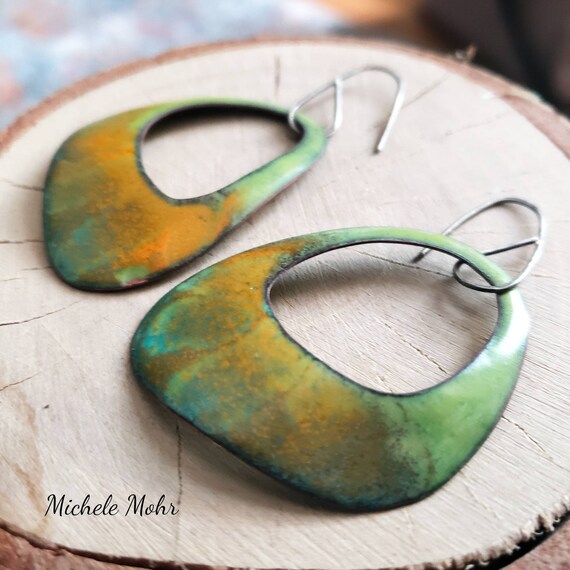 Tie Dyed Enamel and Sterling Silver Earrings