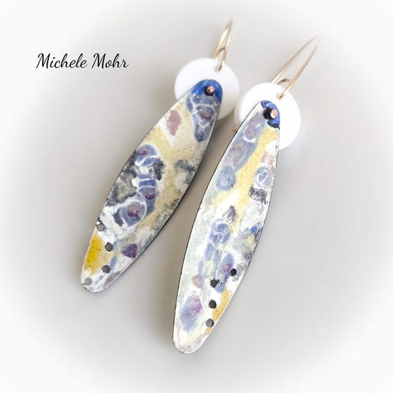 Garden Party Enameled Steel, Plexiglass Earrings with Brass Ear Wires