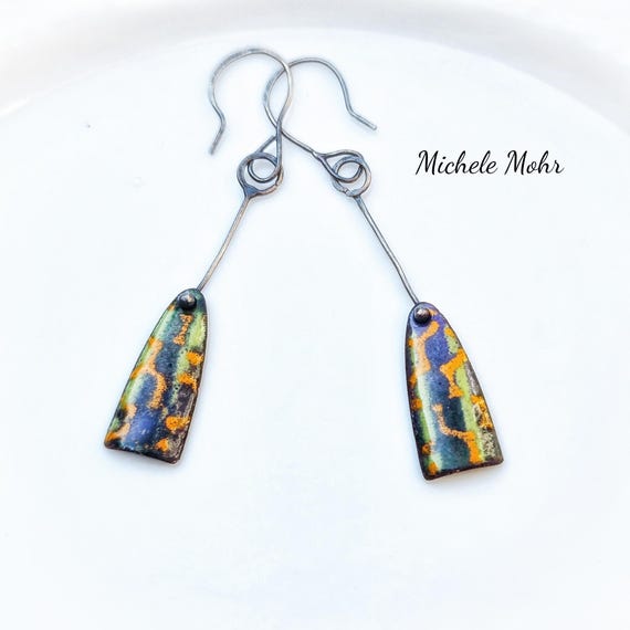 I Put a Spell on You Multi-color Enamel and Sterling Silver Kinetic Earrings with Sterling Silver Ear Wires.