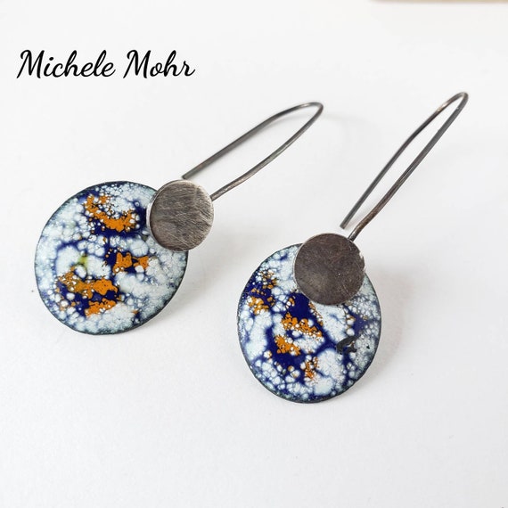 Galaxy Vitreous Enamel and Oxidized Sterling Silver Earrings