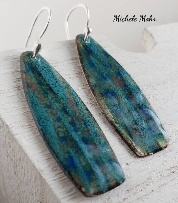 Summer at the Beach Vitreous Enamel and Fine Silver Earrings