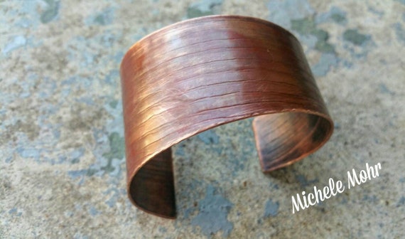 Asymmetrical Wide Textured Copper Cuff