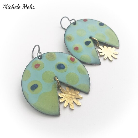 Joyful Day of Sunshine Vitreous Enamel Earrings with Niobium Ear Wires