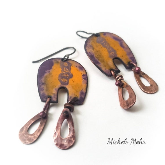 Feeling Groovy Retro Vitreous Enamel Earrings with Niobium Ear Wires