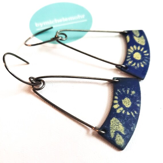 Rockets and Fireworks Enamel Earrings with Oxidzed Sterling Silver Ear Wires