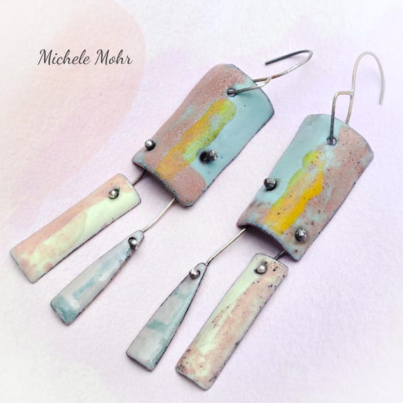 Abstract Sculptural Art for Your Ears Enamel and Sterling Silver Earrings