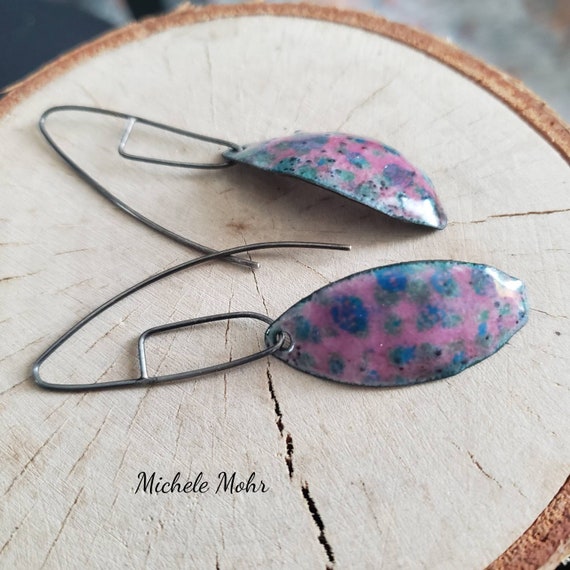 Speckled Sky Enamel and Sterling Silver Dagger Earrings