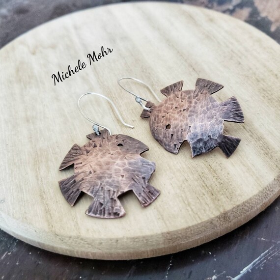 Something Fishy Handfabricated Copper and Sterling Silver Earrings