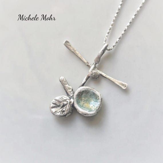 Hand Forged Enameled Fine Silver and Sterling Silver Organic Garden 16" Sterling Silver Necklace