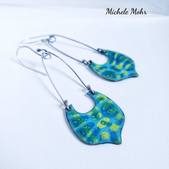 Still Waters Vitreous Enamel and Sterling Silver Earrings