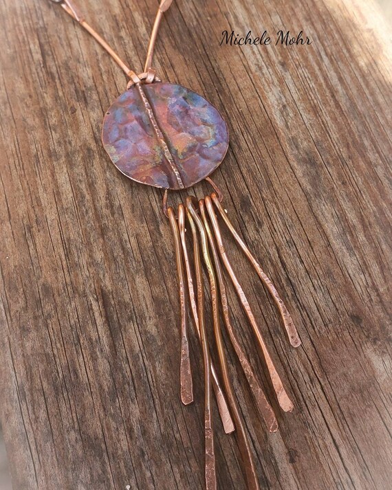 Hand Forged and Foldformed Copper Fringe 22" Necklace